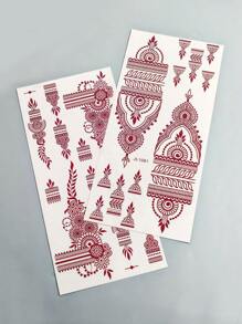 2 Sheet Flower Henna Tattoo Sticker Brown Waterproof Hand Tattoo Sticker For Women Party Decals Mehndi Designs - Brown - View 3