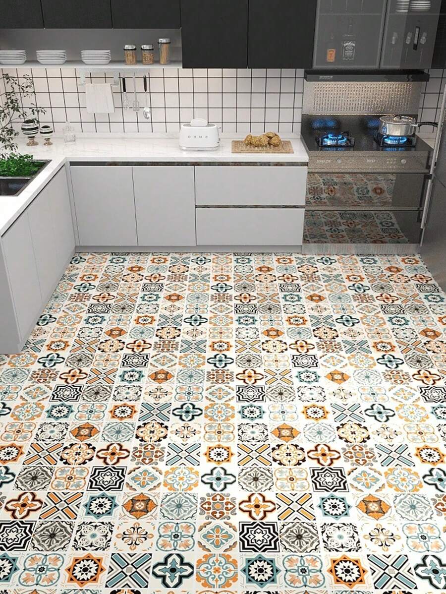 1 Roll European Style Self-Adhesive Floor Tile, Ceramic Tile Design, Waterproof Peel And Stick Square Floor Stickers For Decoration In Living Room, Kitchen, Bathroom, Bedroom, 15.76/11.84 Inch Width Options, Stickers, Wall Decal, Vinyl Decal For Home Decorations, Spring Decoration Items Refresh Your Home, Rama Decoration Stickers Gifts Birthday Graduation Floor Tiles Flooring Floor Tiles Self Adhesive Floor Tiles Peel Stick Living Room Decor Room Decor