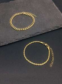 2pcs Punk Exaggerated Stainless Steel Twisted Rope Bracelet, Suitable For Men's Daily Wear - Bracelet - View 9