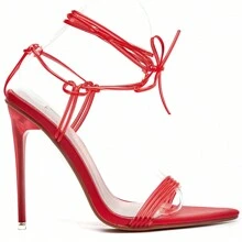 High Heel Shoes With Wrapped Laces For Daily Wear - Red - View 2
