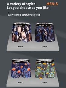 10 Pcs Assorted Solid Color & Printed Pattern Men's Boxer Briefs, Comfortable Elastic Waist Sports Underwear, Fashion Men's Innerwear, Random Print Designs - Multicolor - View 10