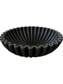 1 peça tigela decorativa com borda franzida, bandeja em formato de leque de resina, decoração moderna, tigela com borda de folha de lótus ranhurada, usada para decoração de casa, bandeja organizadora de cozinha funcional, estatueta de arte artesanal branca/preta
