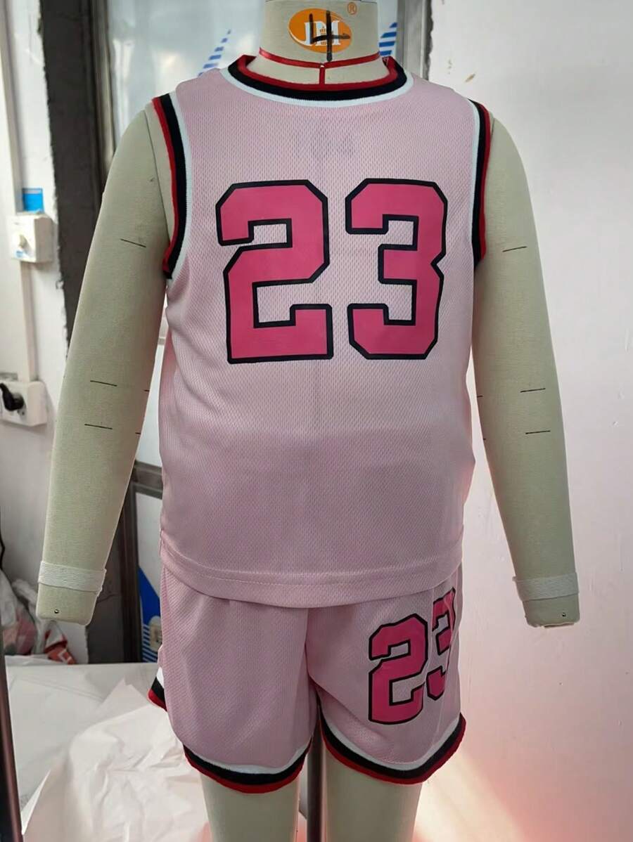 Girls Toddler Breathable Sports Tank Top And Short Set, Pink Print - Pink - View 1