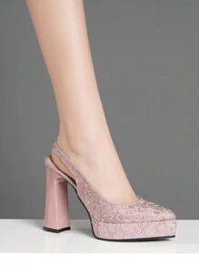 女士防水厚底高跟鞋，镂空设计，超高跟，有粉色、杏色、白色、黑色、红色、银色、金色可选，时尚 - 藕粉色 - 查看 5