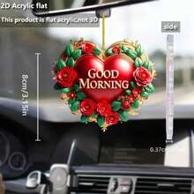 3.14 Inches Valentine Hanging Ornaments Cute Rose Heart Car Rearview Mirror Charms Keychain Decorations