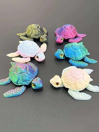 3D 打印海龟，具有逼真的眼睛，彩色渐变激光，桌面装饰，送给朋友和家人的完美礼物，可移动的四肢，适合派对和户外车展，马卡龙颜色随机，塑料艺术工艺装饰【眼睛颜色随机】