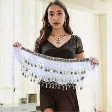 Belly Dance Hip Scarf Women's Belly Dance Costume Skirt Wrap For Dance Or Yoga Class Coins Belly Dance Hip Scarf Belt Halloween Costume Accessory