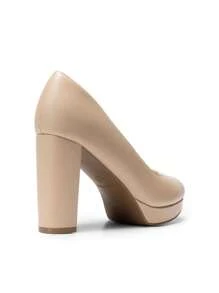 Women's Court Pumps Closed Round Toe Chunky High Heels Platform Work Elegant Comfortable Dress Shoes - 杏色 - 查看 5