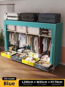 1 Pc Large Capacity Portable Wardrobe, Steel Frame Structure Design With Reinforced Stability, Combination Of Hanging Space And Multi-Layer Storage Area, Bottom Drawer Design For Clothes, Top Space Utilized, Suitable For Home, Bedroom, Efficient Storage Furniture - Multicolor - View 14