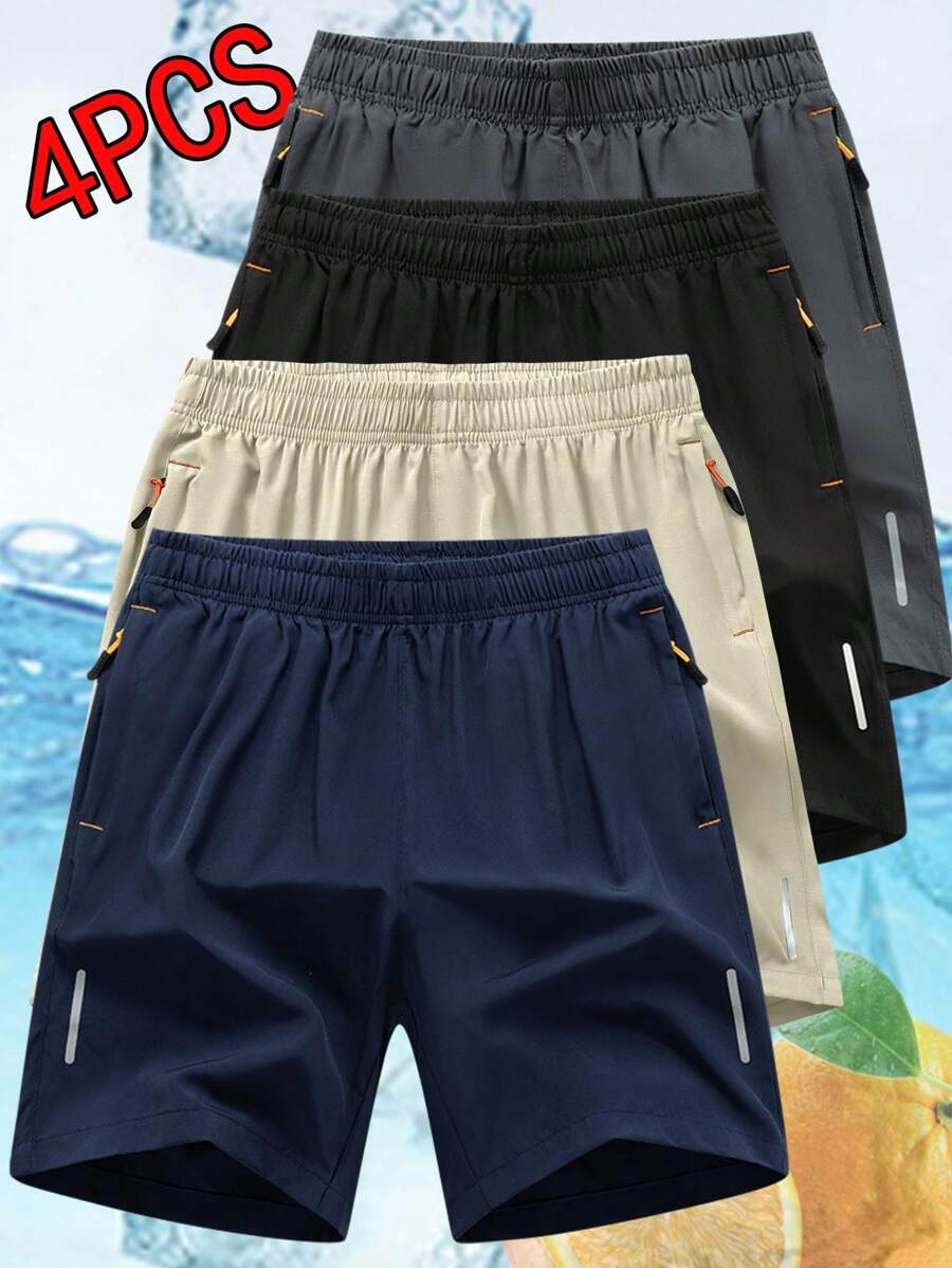 4pcs/Set Men's Summer New Loose Ice Silk Thin Style Shorts, Fashionable Casual Youth Sports Pants - Multicolor - View 1
