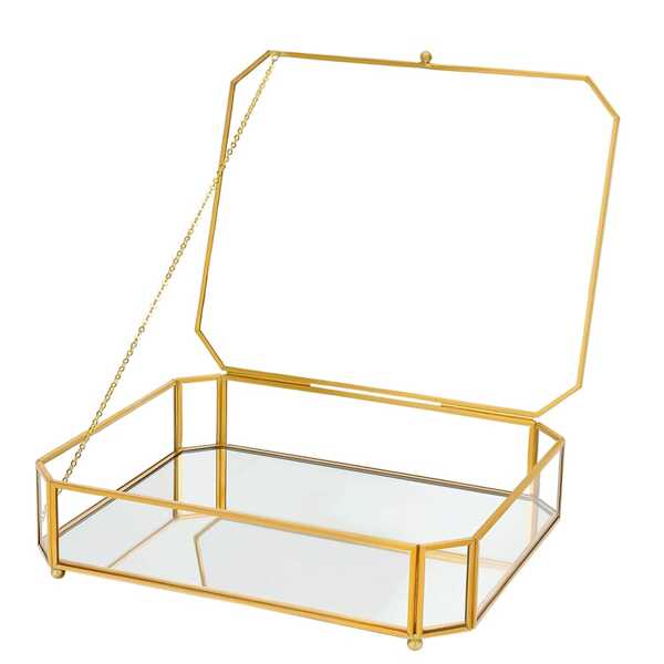 Caja de almacenamiento de joyas de vidrio con diseño de 2025 a prueba de polvo y extra grande, pieza de decoración del hogar para dormitorio, baño, maquillaje, organización de fotos, viajes, escuela