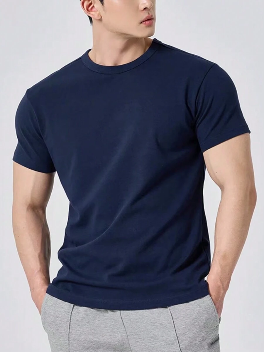 Plain Basic Short Sleeve Cotton T-Shirts S-G3 - 藏蓝色 - 查看 1