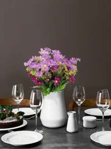 5Pcs Artificial Flowers For Home Fake Colorful Daisy Wedding Bridal Bouquet, Artificial Plants No Fade Greenery Shrubs Faux Purple Flowers For Outside Home Wedding Garden Spring Summer Décor