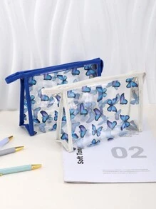 1 stuk vlindervormige transparante etui, waterdichte etui met grote capaciteit, multifunctionele opbergtas voor kantoorbenodigdheden en schoolbenodigdheden