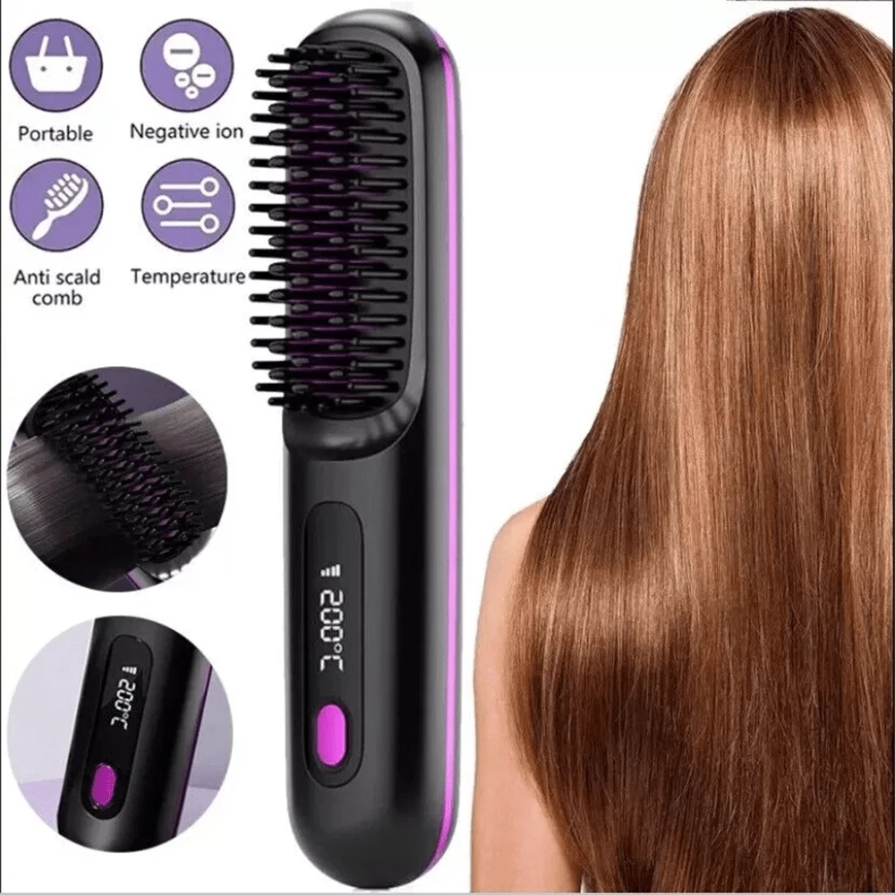 Numoya Portable Straightener Brush-GoBrush PRO, Rechargeable Mini Straightener - Black - View 1