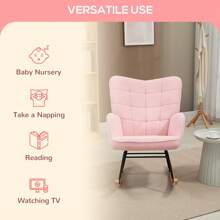 HOMCOM Wingback Rocking Chair For Nursing, Berber Fleece Nursery Glider Rocker, Modern Armchair For Living Room, Pink - Pink - View 6