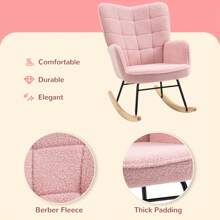 HOMCOM Wingback Rocking Chair For Nursing, Berber Fleece Nursery Glider Rocker, Modern Armchair For Living Room, Pink - Pink - View 4