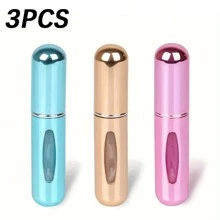 Set de 3 atomizadores de perfume de autorociado de 0.17oz - Compactos, elegantes y portátiles en color dorado, naranja y azul - Metal, sin PVC, con indicadores visuales de recarga, apropiados para viajes y salidas, botellas de fragancias rellenables