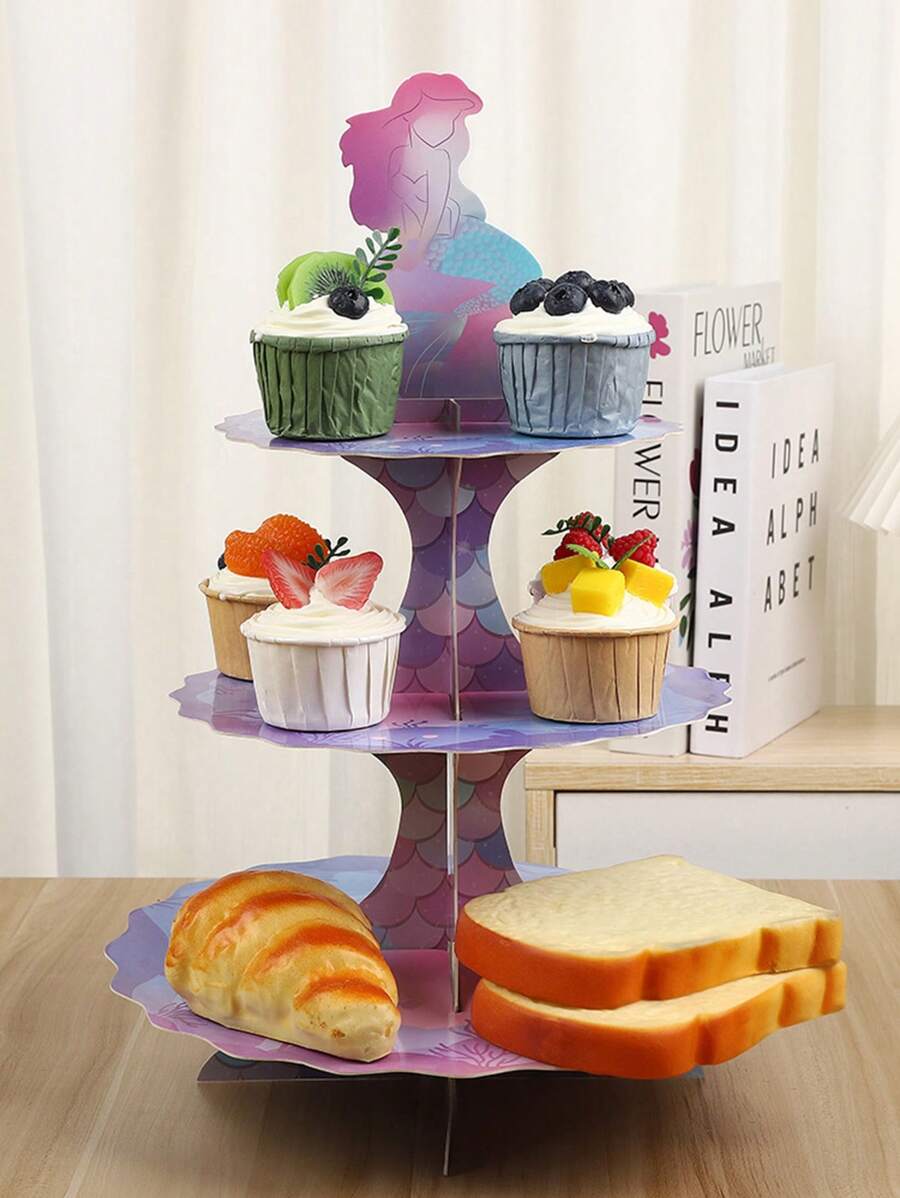 1pc Mermaid Party Decoration Cake Stand Paper Dessert Table, Easy To Create A Sweet Feast, Adding To Life - Multicolor - View 1