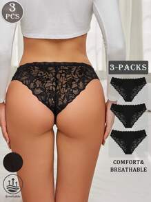 3 件套蕾丝设计简约浪漫女士三角裤内衣