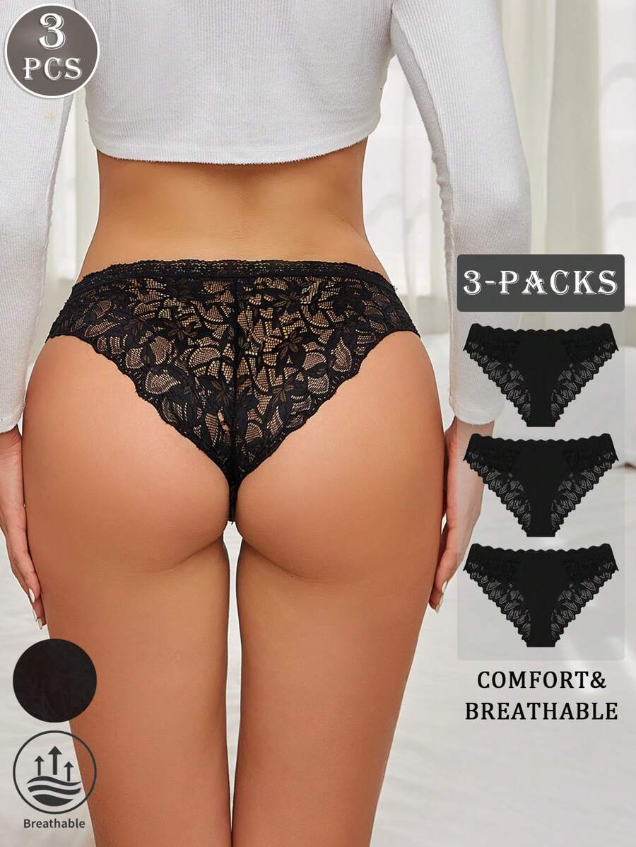 3 件套蕾丝设计简约浪漫女士三角裤内衣