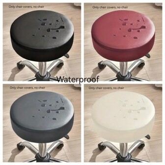 1pc Elastic PU Leather Multi-Color Round Stool/Chair Cover (11.8"-13.3"), Waterproof Material Chair Protector For Bar, Salon, Beauty Salon, Round Cushion Cover, Barstool Cover, Waterproof Faux Leather Anti-Slip Seat Cover