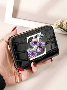 勃艮第包 Charry 红色包 酒红色包 1 件 首字母名称 A 到 Z 图案 多功能零钱包 字母图形卡夹 多卡位卡片收纳袋 信用卡 学校用品 宿舍 女士钱包 迷你钱包 钱包 卡包