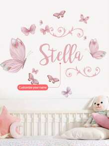 1 件可移除粉彩蝴蝶墙贴，可定制文字墙贴，适用于卧室、客厅、书房、家居装饰，PVC 材质，多功能、可调节、耐用、防霉、装饰性、粘性、可重复使用、可爱、时尚、可爱、高品质、色彩鲜艳、定制、独特、个性化、适合他的理想礼物，适合她、她、男朋友、女朋友、爸爸、妈妈、家人、朋友、儿子、女儿、孩子、周年纪念日、生日、乔迁、毕业典礼、厨房、餐厅、卧室、办公室、客厅、家庭、花园、茶室