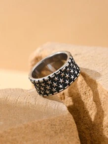 1pc Stainless Steel Vintage Five Pointed Star Pattern Men's Ring Hip Hop Jewelry Gift - Pentagram - View 4
