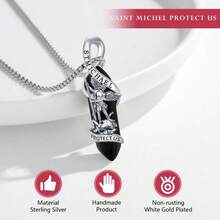 925 Sterling Silver St Michael Necklace  Archangel Michael Pendant Healing Crystal Point  Necklace Amulet Protection Catholic Jewelry For Men Women - 1 - 查看 6