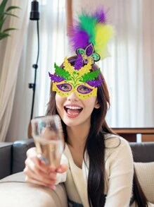 12/6/2/1pc Shiny Party Street PVC Plastic Headbands And Masks, Suitable For Festival Celebration, Outdoor Party, Masquerade Prom - Multicolor - View 1