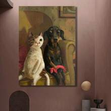 1 Pc Whimsical Cats And Dogs Wooden Framed  Canvas Painting Thickness 2.25cm/0.9inch High Quality Wall Art Prints Poster Direct Hanging Wall Picture Decor For Home Gifts, Living Room, Bathroom, Bedroom, Kitchen - 白色 - 查看 3