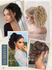 Curly Hair Ponytail Extension 12 Inch Claw Drawstring Ponytail Wig Pieces Brown With Caramel Blonde Highlights High Pony Tails Hair Extensions Synthetic Friendly Fiber For Women