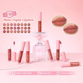  Labial líquido mate PINKFLASH con alto pigmento, color de labios resistente al agua y de larga duración, cómodo brillo de labios para uso diario