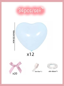 Set de 34 globos de látex con forma de corazón de colores blanco, azul, rosa y morado, con decoración de lazo rosa, para decoración de fondo de compromisos, aniversarios, Día de San Valentín, bodas, fiestas de cumpleaños y suministros de decoración para fiestas