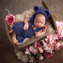 Newborn Photography Outfit Baby Photoshoot Props Infant Photo Romper With Bear Hat New Born Boys Girls Hat Clothes Baby Shower Easter Gifts Things For Girls/Boys - Multicolor - View 4