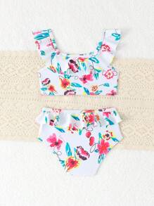 婴儿/女宝宝印花休闲泳衣套装 - 上衣和下装