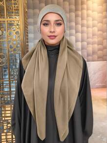 1 pieza/2 piezas Pañuelo musulmán de color liso con rhinestones para mujer, turbante de moda versátil adecuado para uso diario con vestido