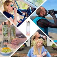 Botella de agua de cristal de energía de piedra natural,Botellas De Cuarzo de vidrio 450ML,Termos para agua,Piedra Curativa,Relaja,Caja de embalaje exquisita,Rose Gold - Verde - Ver 5