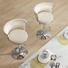 Lot de 2 tabourets de bar de style royal, chaise de bar élégante en velours, tabouret de comptoir réglable en hauteur, tabouret de cuisine rotatif pour cuisine, bar, comptoir, bar à domicile, argent - Beige - Voir 4