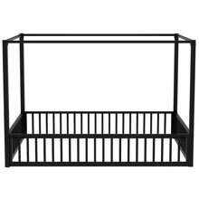 MISSUNNY Full Size Floor Bed Frame With Wardrobe, Metal Floor Bed With Storage Shelves, Black