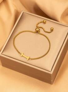 26 pièces Bracelet ajustable avec perles à lettre initiale, bracelets en acier inoxydable de couleur dorée convenant pour le port quotidien des femmes