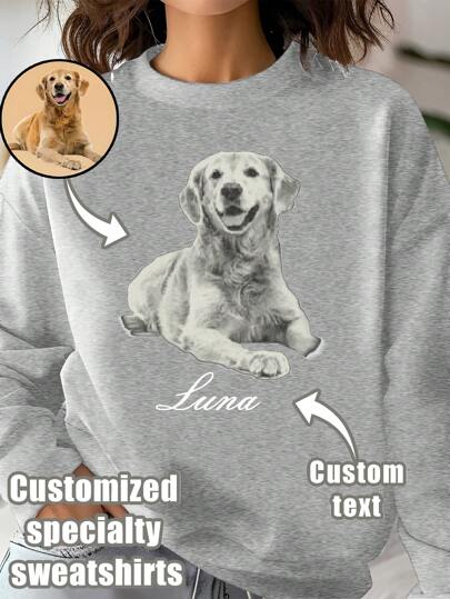 Customizable Face Design, Personalized Women's T-Shirts Or Crew Neck Sweatshirts For Autumn/Winter, Holiday Gifts - Add Your Own Photo/Text To Customize The T-Shirt (Family Member/Class Reunion/Friend Photos/Selfie/Pet Photo/Favorite Graphic/Internet Meme) For Personal Printing. Perfect For Logo, Business Attire, Wedding Gifts, Party Outfits, Birthday Gifts