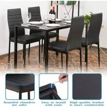FDW Dining Table Set Glass Dining Room Table Set For Small Spaces Kitchen Table And Chairs For 4 Table With Chairs Home Furniture Rectangular Modern (Black Glass) - White - View 10