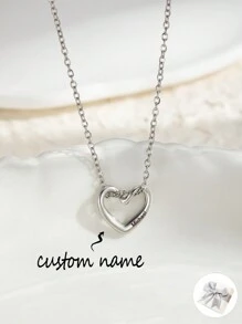 1Pc Minimalistische Gegraveerde Naam Hart Ketting, Gepersonaliseerde Hart Letter Hanger Ketting Voor Vriendin, Mode Gegraveerde 18K Vergulde Meerdere Teksten Familie Naam Ketting Sieraden, Kerstcadeau, Valentijnsdag Cadeau, Vriendschapscadeau, Huwelijkscadeau
