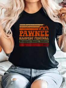 Camiseta vintage del Festival de la Cosecha de Pawnee de Parks and Rec - Negro - Ver 1