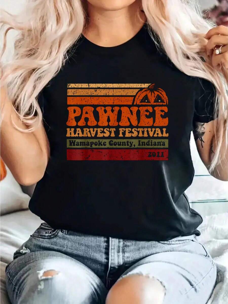 Camiseta vintage del Festival de la Cosecha de Pawnee de Parks and Rec - Negro - Ver 1