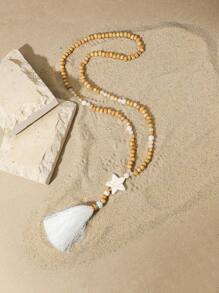 1 件波西米亚复古个性化百搭绿松石珠和流苏长项链，适合女性日常佩戴、海滩度假