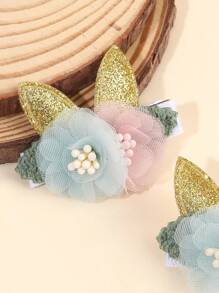 2pcs Glitter Bunny's Ear Hair Bow Clips For Toddlers Girls ,Exquisite Tulle Mesh Flower Plants Decor Hair Bows ,Alligator Clips ,Favor Gifts For Girls ,Festival Party Celebration Hair Barrettes ,Kids Teens Hair Accessories ,Suitable Daily Life ,Vacation