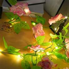 1 pieza Luces decorativas de cuerda con rosa rosa artificial LED, adecuado para fiesta de cumpleaños, dormitorio, fiesta, boda, Día de la Madre, Día de San Valentín, decoración estacional, hogar, chimenea, escalera, cortina, decoración con flores artificiales, 2M 20 luces